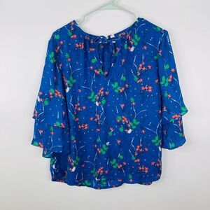 Gap Womens Blouse Size‎ M Floral Ruffle Sleeves Top Shirt Business Wear